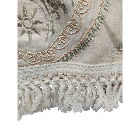 Womens L Jacket Boho Embroidered Fringe Cream Green Open Front Folk Artisan Indi - Picture 7 of 12